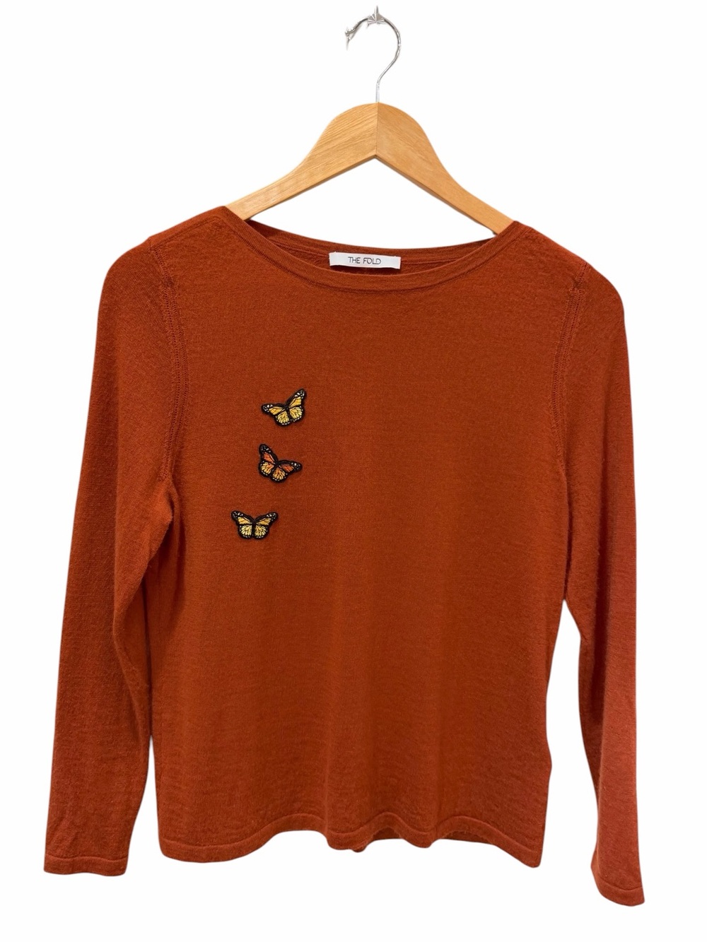 Cashmere Sweater The Fold With Appliqué Butterflies Lightweight Rust Brown